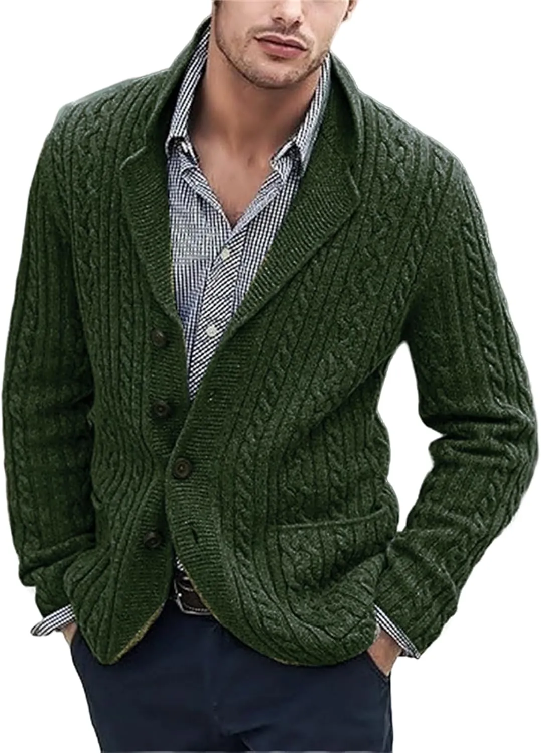 Cardigan Sweater for Men Lapel Button Down Coat Loose Casual Sweaters Long Sleeve Business Tops Vintage Coat Trendy