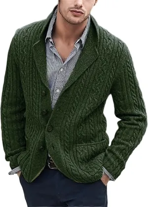 Cardigan Sweater for Men Lapel Button Down Coat Loose Casual Sweaters Long Sleeve Business Tops Vintage Coat Trendy