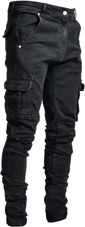 Cargo Jeans for Men Jogger Slim Fit Stretch Skinny Jean Straight Leg Comfort Flex Waist Pants Summer Trend Trouser