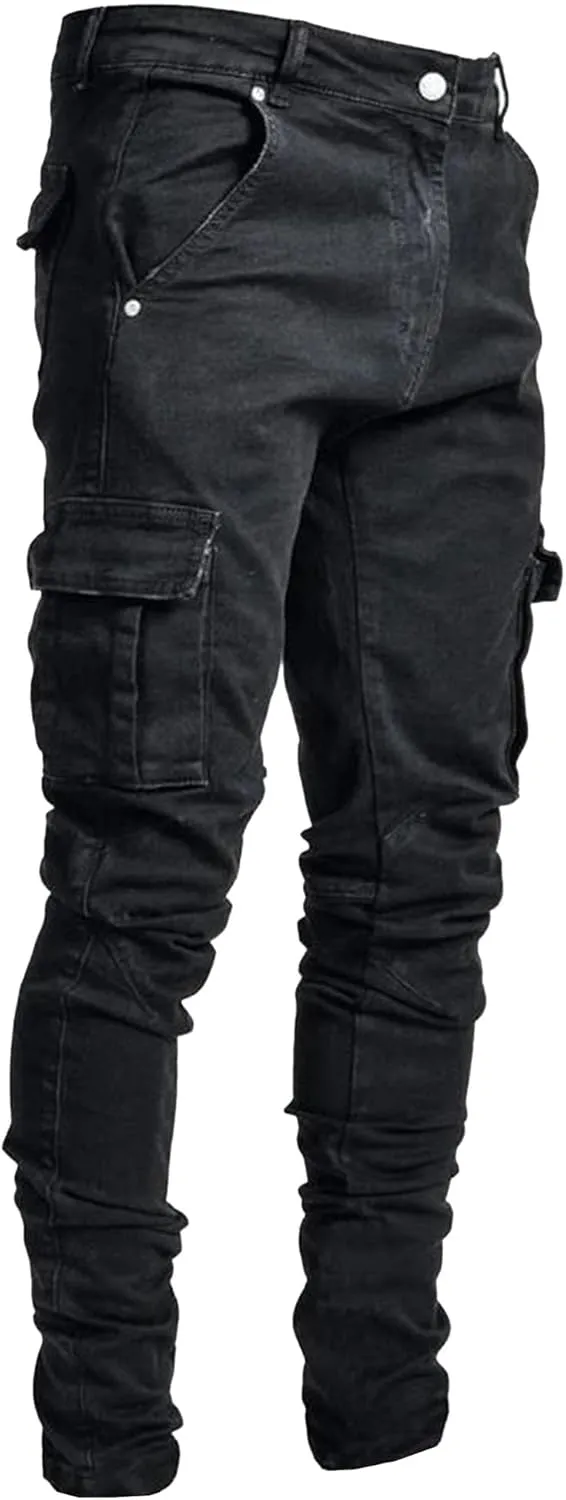 Cargo Jeans for Men Jogger Slim Fit Stretch Skinny Jean Straight Leg Comfort Flex Waist Pants Summer Trend Trouser