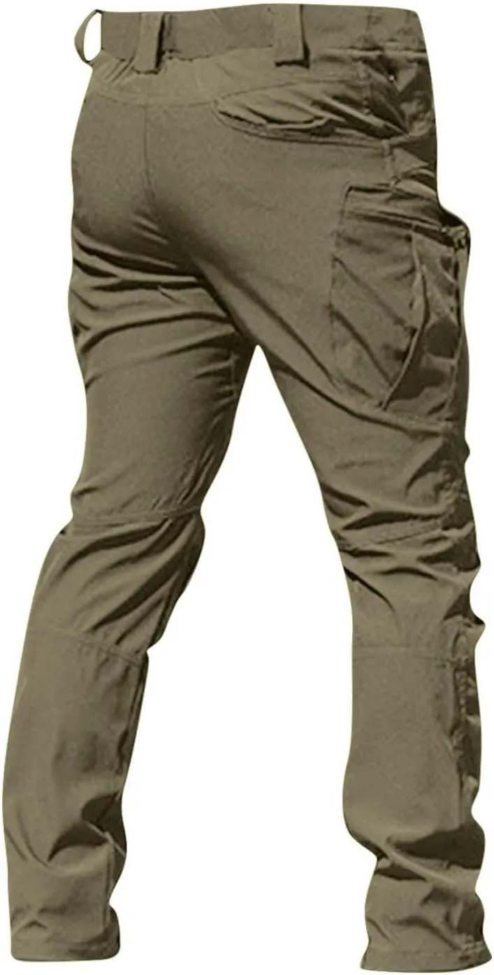 Cargo Pants for Men Straight Leg Slim Fit Pants Waterproof Casual Pants with Multi Pocket Elastic Waist Pants