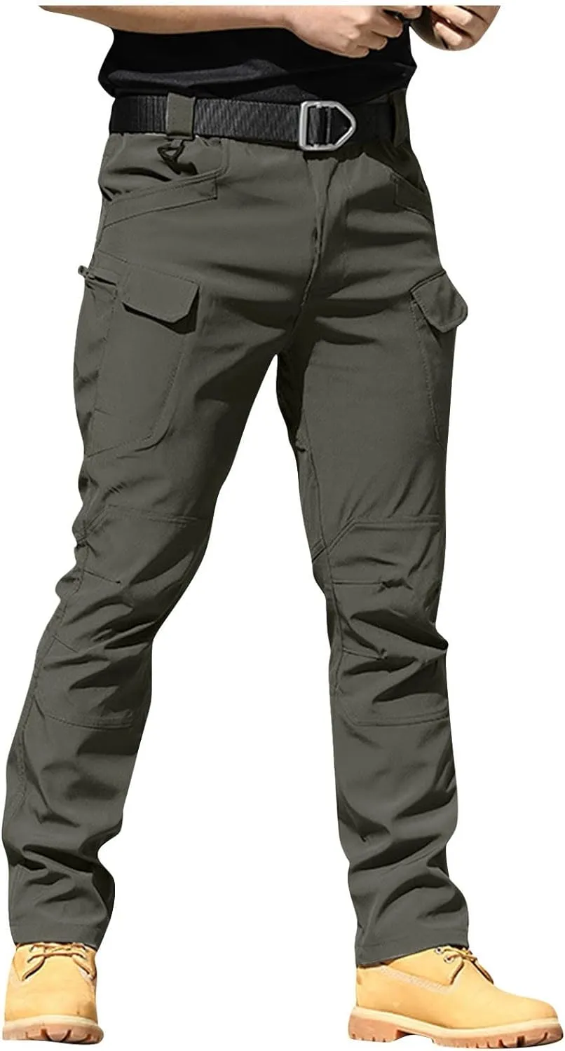 Cargo Pants for Men Straight Leg Slim Fit Pants Waterproof Casual Pants with Multi Pocket Elastic Waist Pants