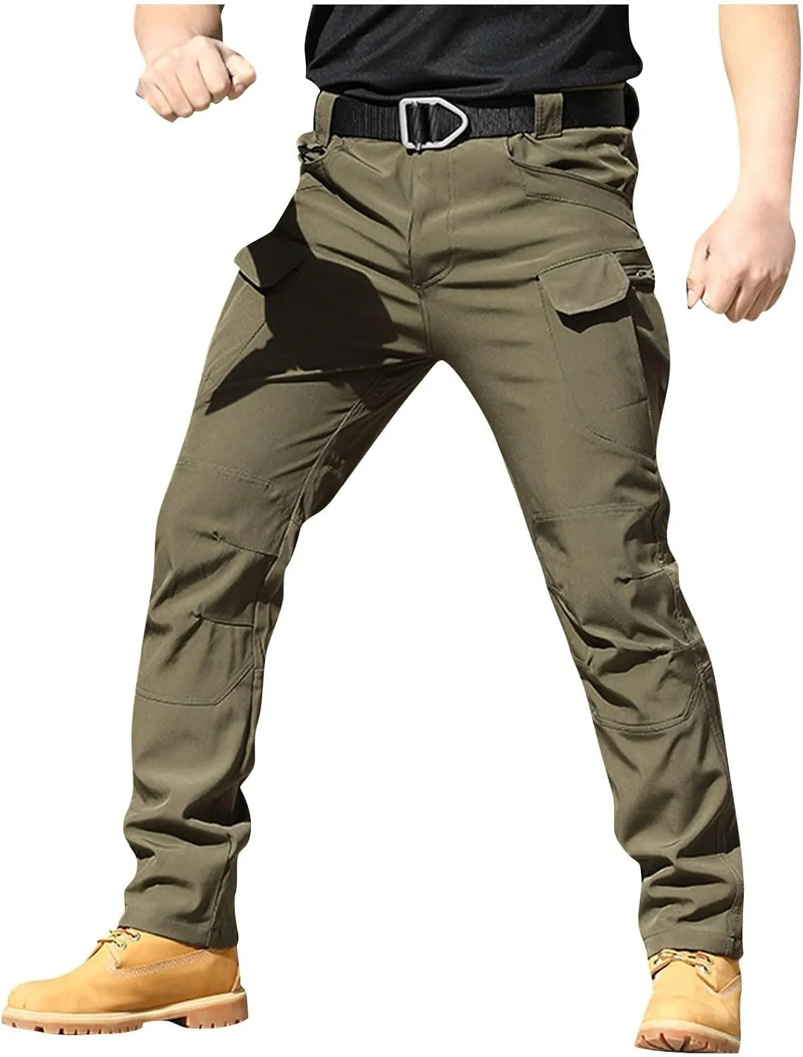 Cargo Pants for Men Straight Leg Slim Fit Pants Waterproof Casual Pants with Multi Pocket Elastic Waist Pants
