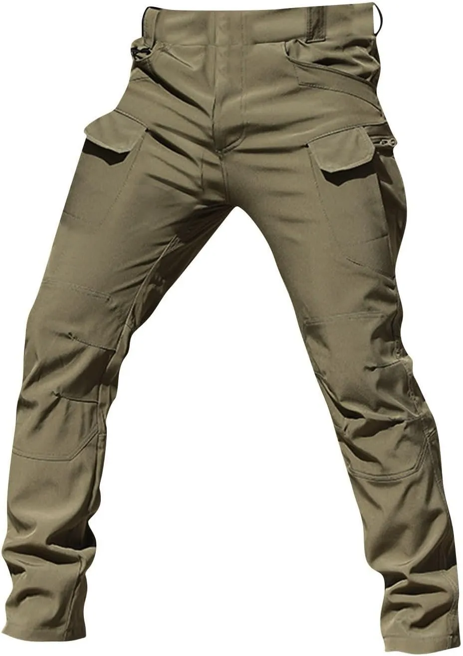 Cargo Pants for Men Straight Leg Slim Fit Pants Waterproof Casual Pants with Multi Pocket Elastic Waist Pants