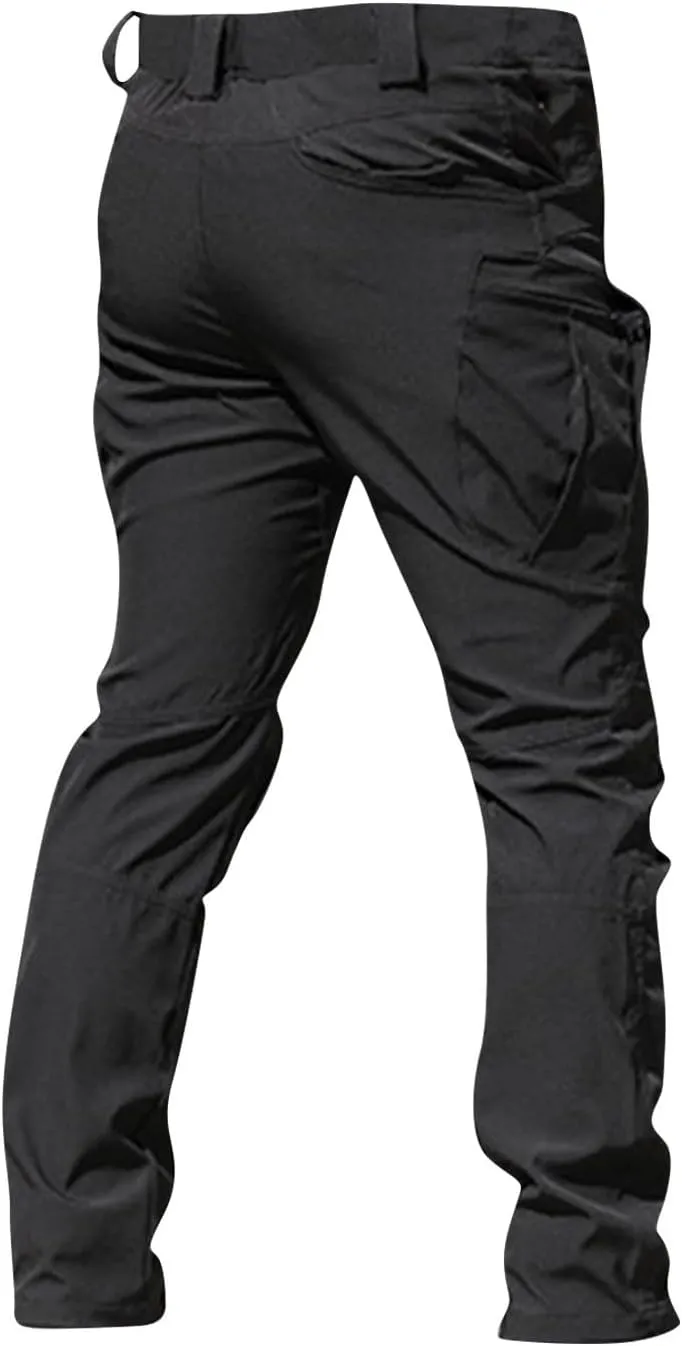 Cargo Pants for Men Straight Leg Slim Fit Pants Waterproof Casual Pants with Multi Pocket Elastic Waist Pants