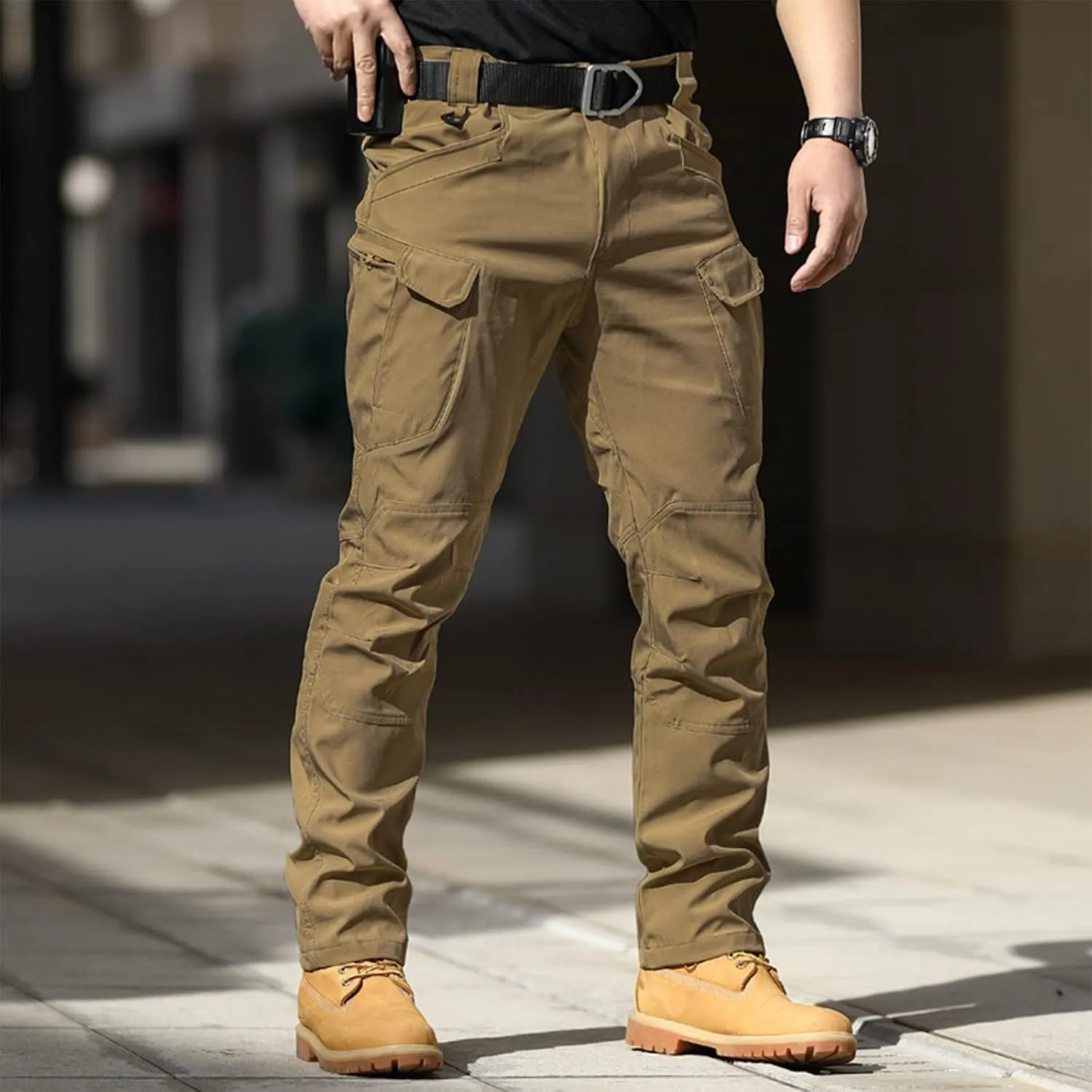 Cargo Pants for Men Straight Leg Slim Fit Pants Waterproof Casual Pants with Multi Pocket Elastic Waist Pants
