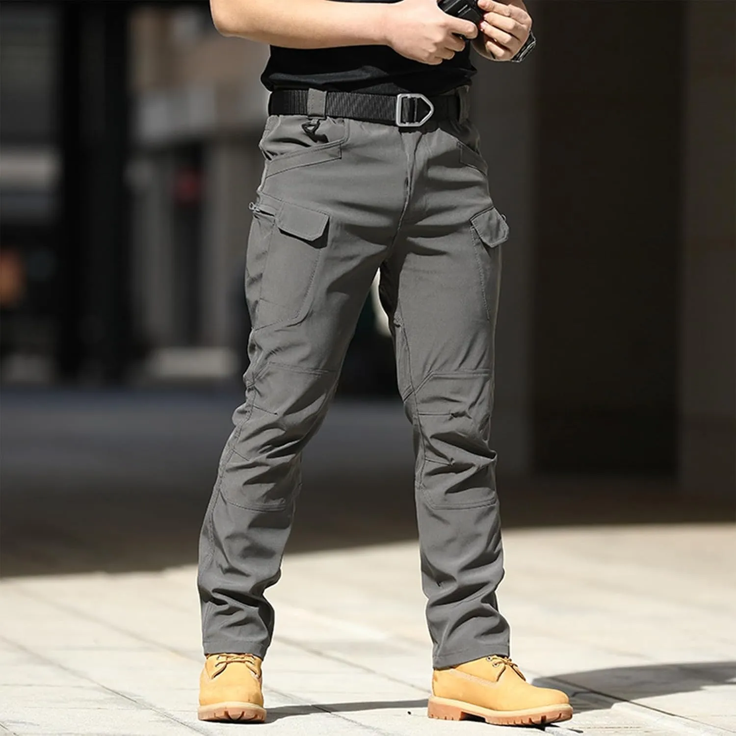 Cargo Pants for Men Straight Leg Slim Fit Pants Waterproof Casual Pants with Multi Pocket Elastic Waist Pants