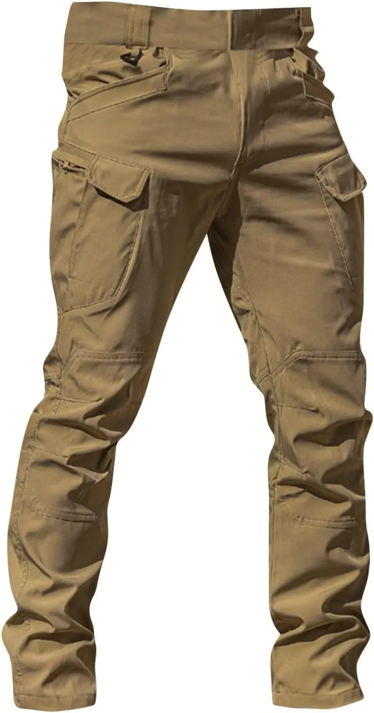 Cargo Pants for Men Straight Leg Slim Fit Pants Waterproof Casual Pants with Multi Pocket Elastic Waist Pants