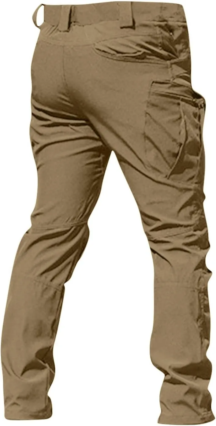 Cargo Pants for Men Straight Leg Slim Fit Pants Waterproof Casual Pants with Multi Pocket Elastic Waist Pants
