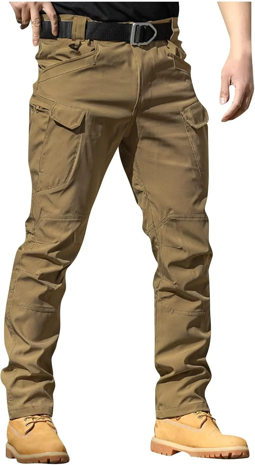 Cargo Pants for Men Straight Leg Slim Fit Pants Waterproof Casual Pants with Multi Pocket Elastic Waist Pants