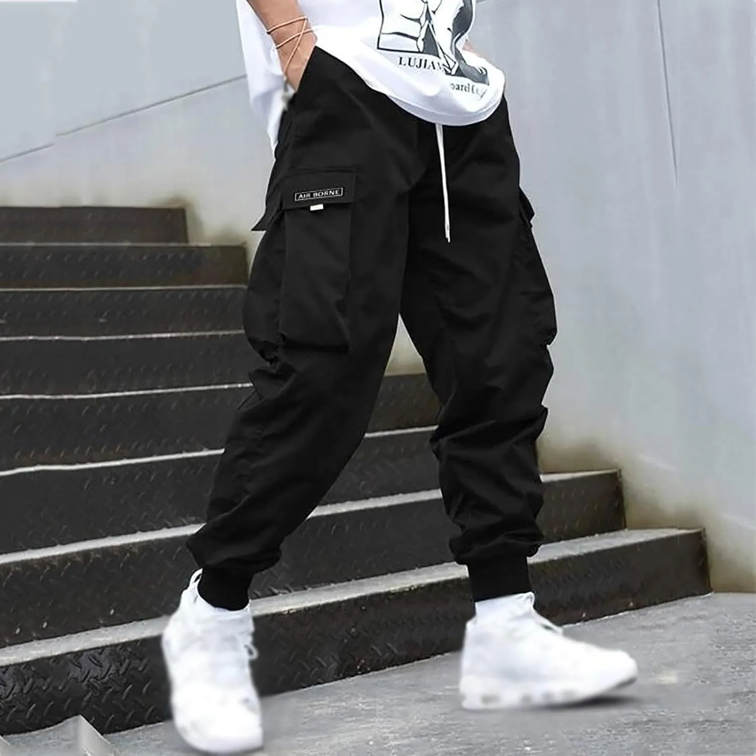 Cargo Pants for Men Wide Leg Pockets Elastic Waist Slim Legs Fashion Leisure Style Elasticity Comfy Fashion Trousers