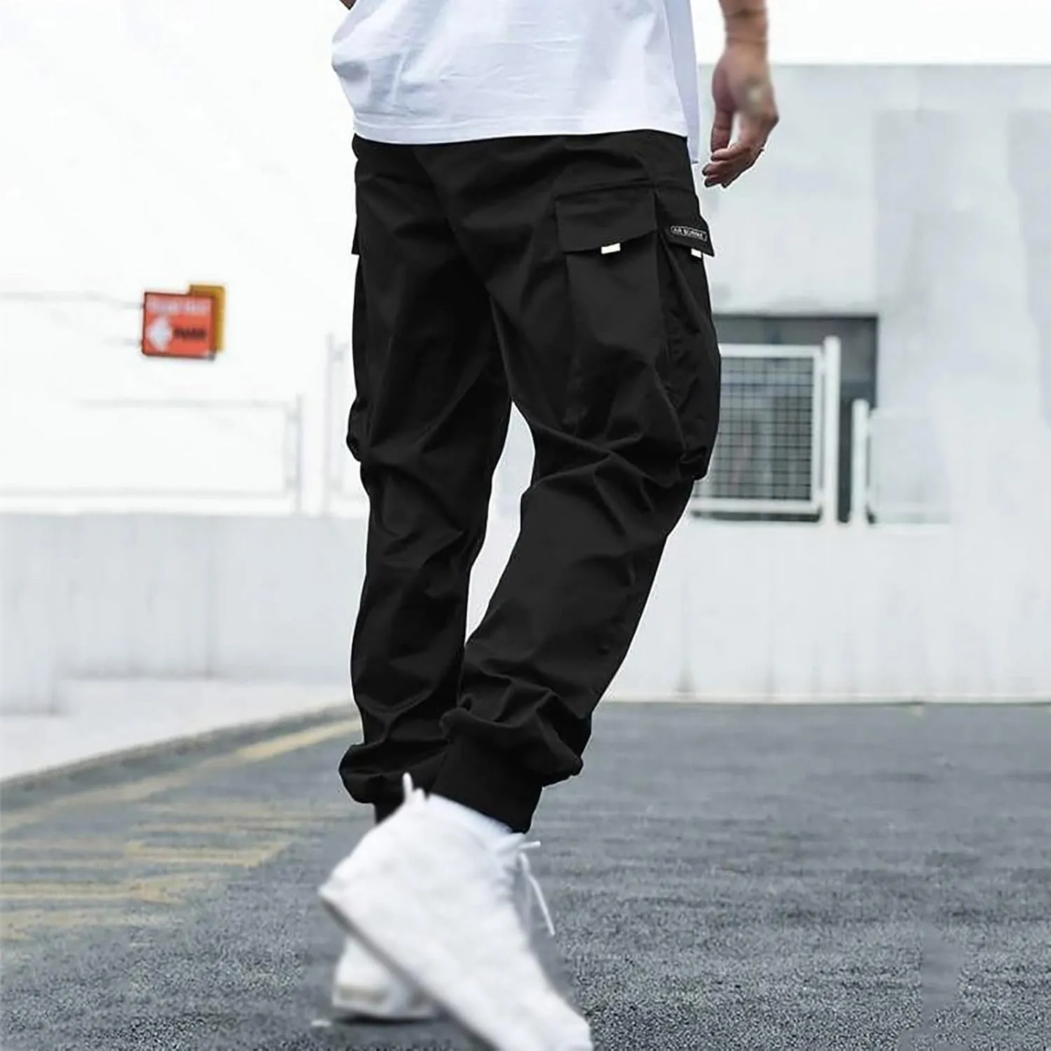 Cargo Pants for Men Wide Leg Pockets Elastic Waist Slim Legs Fashion Leisure Style Elasticity Comfy Fashion Trousers