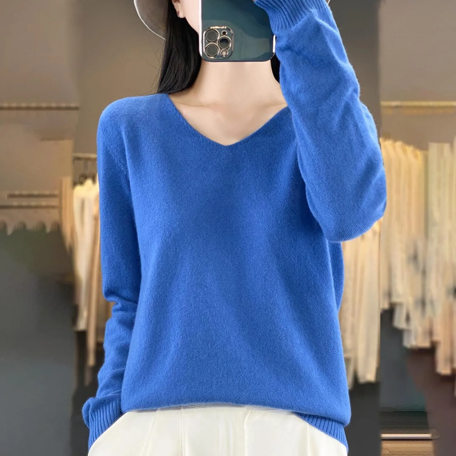 Cashmere Sweaters for Womens Long Sleeve V Neck Loose Pullover Tops Soft Warm Cozy Lightweight Knit Sweater