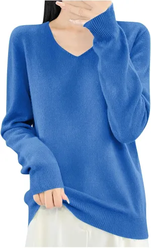 Cashmere Sweaters for Womens Long Sleeve V Neck Loose Pullover Tops Soft Warm Cozy Lightweight Knit Sweater