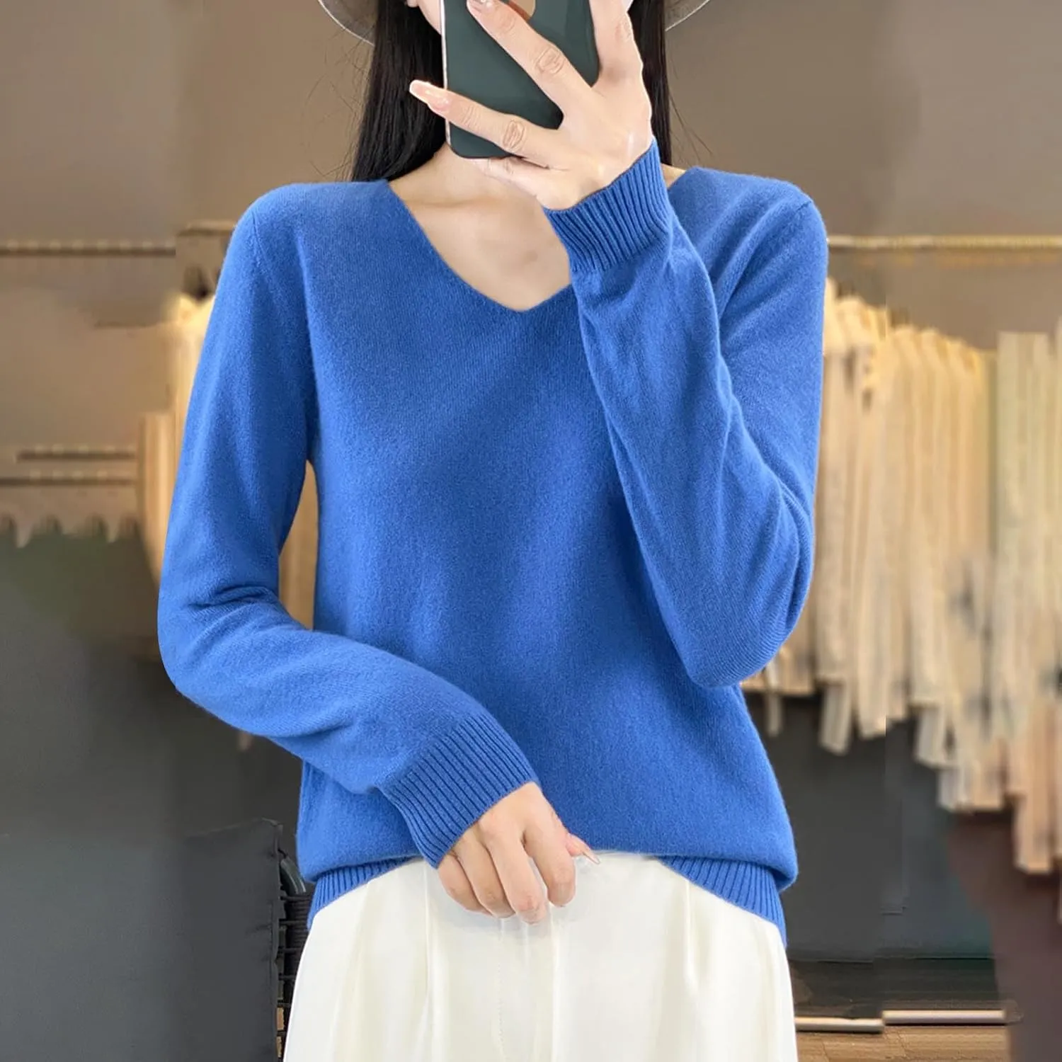 Cashmere Sweaters for Womens Long Sleeve V Neck Loose Pullover Tops Soft Warm Cozy Lightweight Knit Sweater