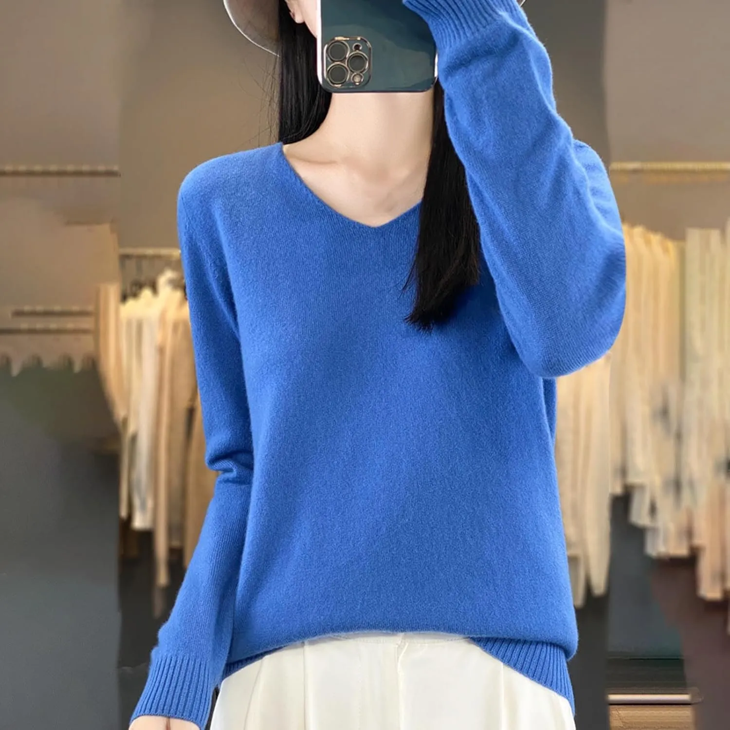 Cashmere Sweaters for Womens Long Sleeve V Neck Loose Pullover Tops Soft Warm Cozy Lightweight Knit Sweater