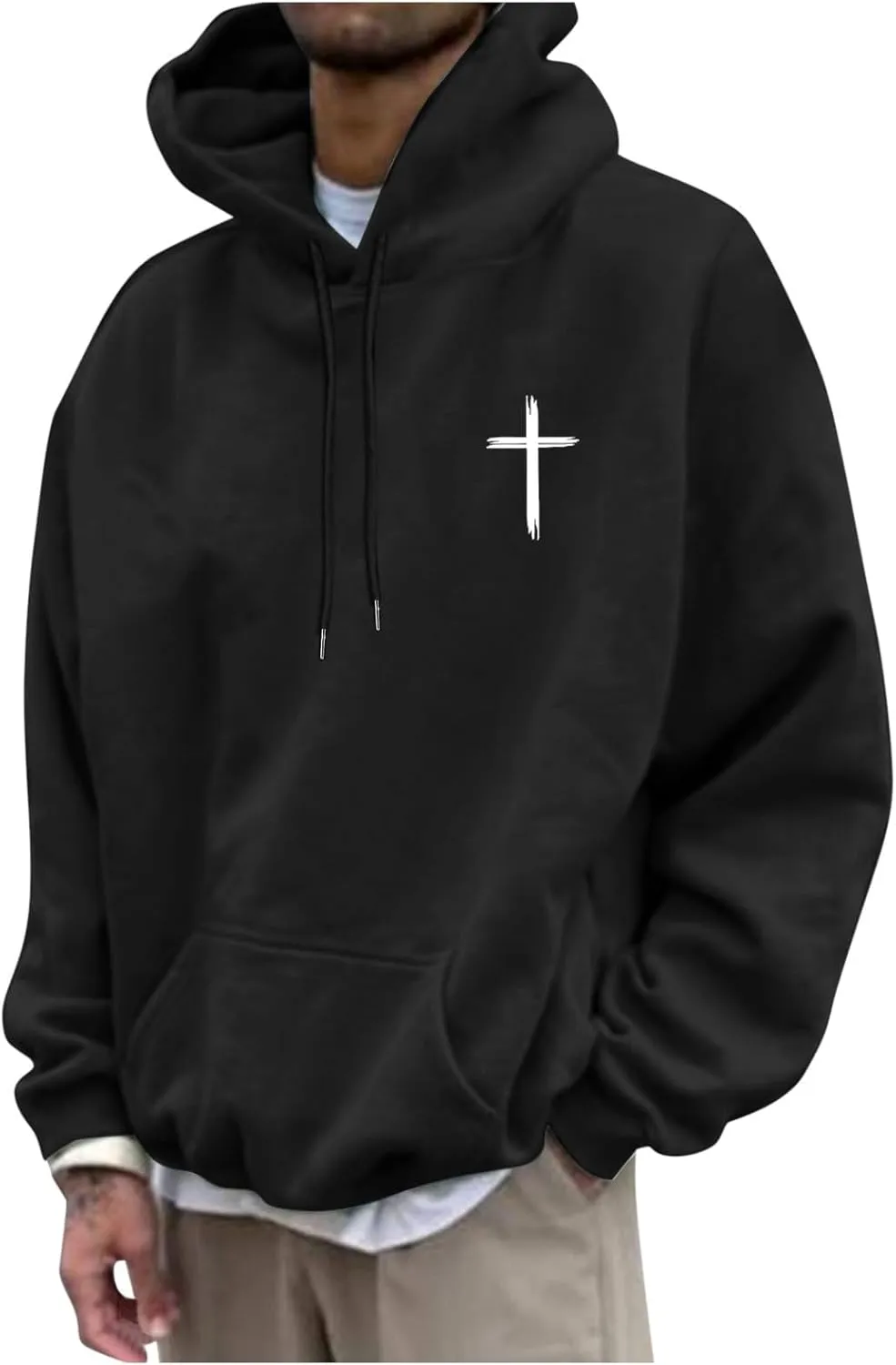 Christian Hoodie for Men God Loves You Letter Print Crewneck Causal Sweatshirt with Pocket Fall Drawstring Aesthetic Hoodies
