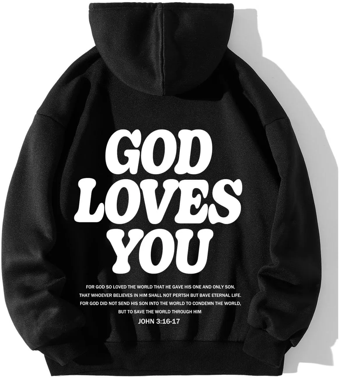 Christian Hoodie for Men God Loves You Letter Print Crewneck Causal Sweatshirt with Pocket Fall Drawstring Aesthetic Hoodies
