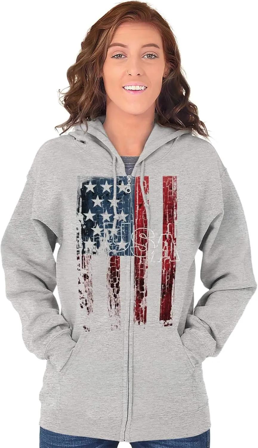 Classic Teaze American Flag Vertical Star Antique Zip Up Hoodie Mens Womens