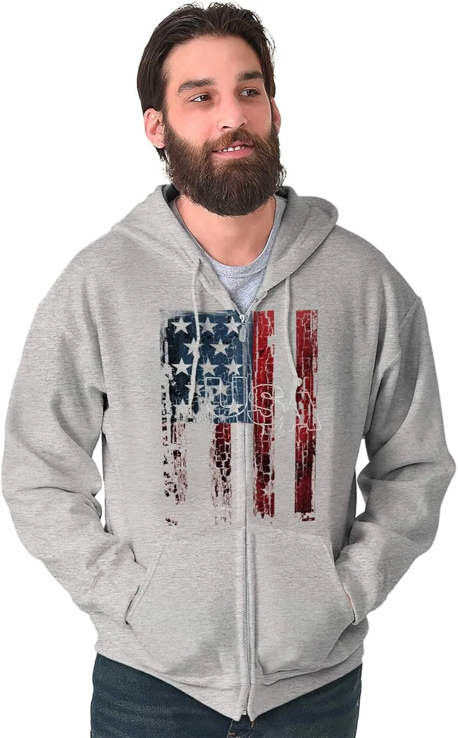 Classic Teaze American Flag Vertical Star Antique Zip Up Hoodie Mens Womens