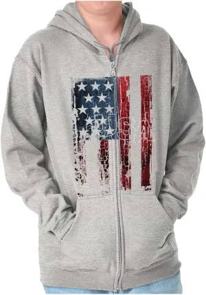 Classic Teaze American Flag Vertical Star Antique Zip Up Hoodie Mens Womens