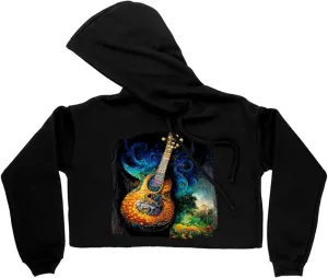 Colorful Nature Guitar Women's Cropped Fleece Hoodie - Unique Graphic Cropped Hoodie for Women