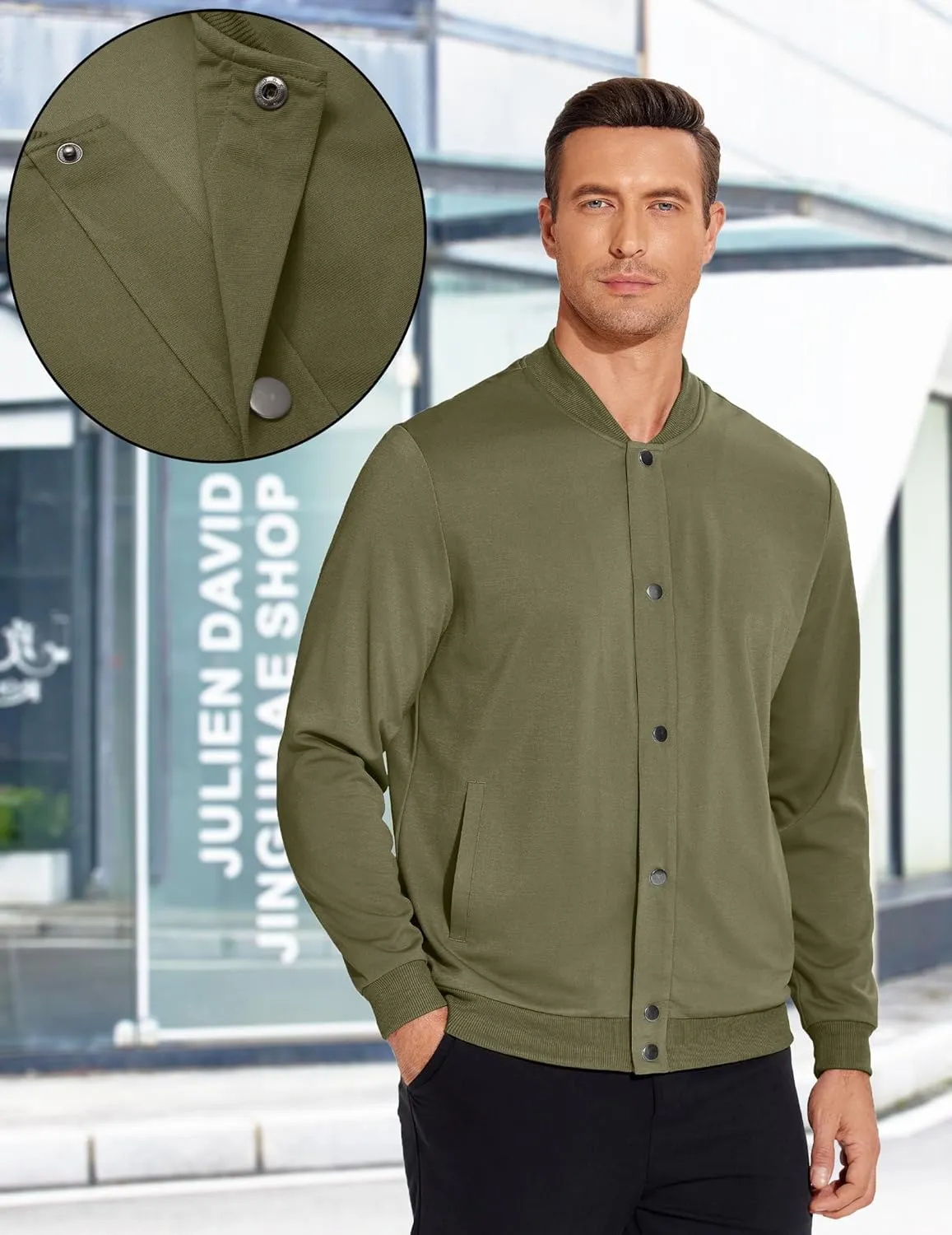 COOFANDY Men's Casual Lightweight Jacket Baseball Letterman Snap Button Jacket