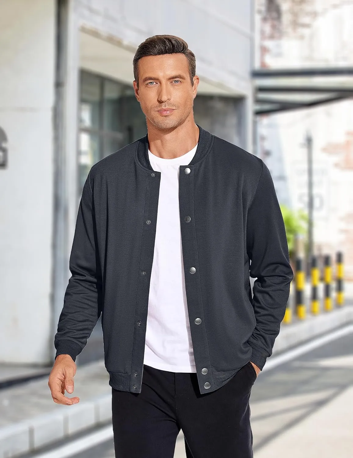 COOFANDY Men's Casual Lightweight Jacket Baseball Letterman Snap Button Jacket