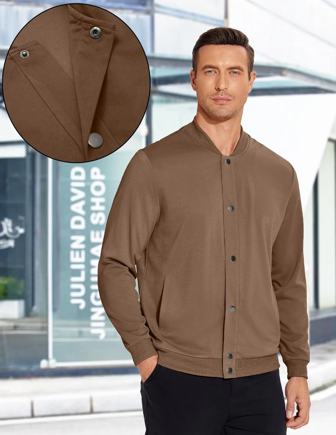 COOFANDY Men's Casual Lightweight Jacket Baseball Letterman Snap Button Jacket