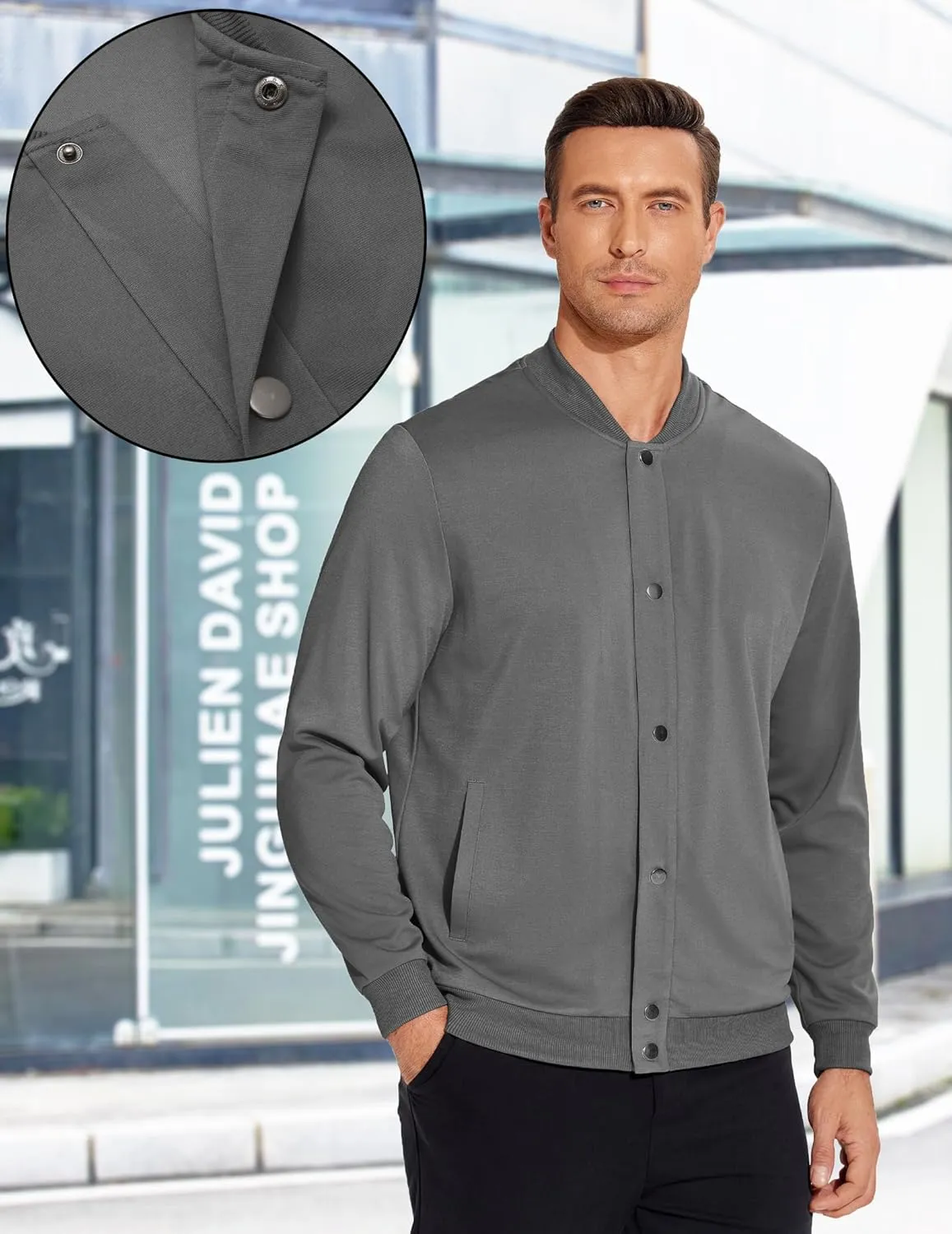 COOFANDY Men's Casual Lightweight Jacket Baseball Letterman Snap Button Jacket