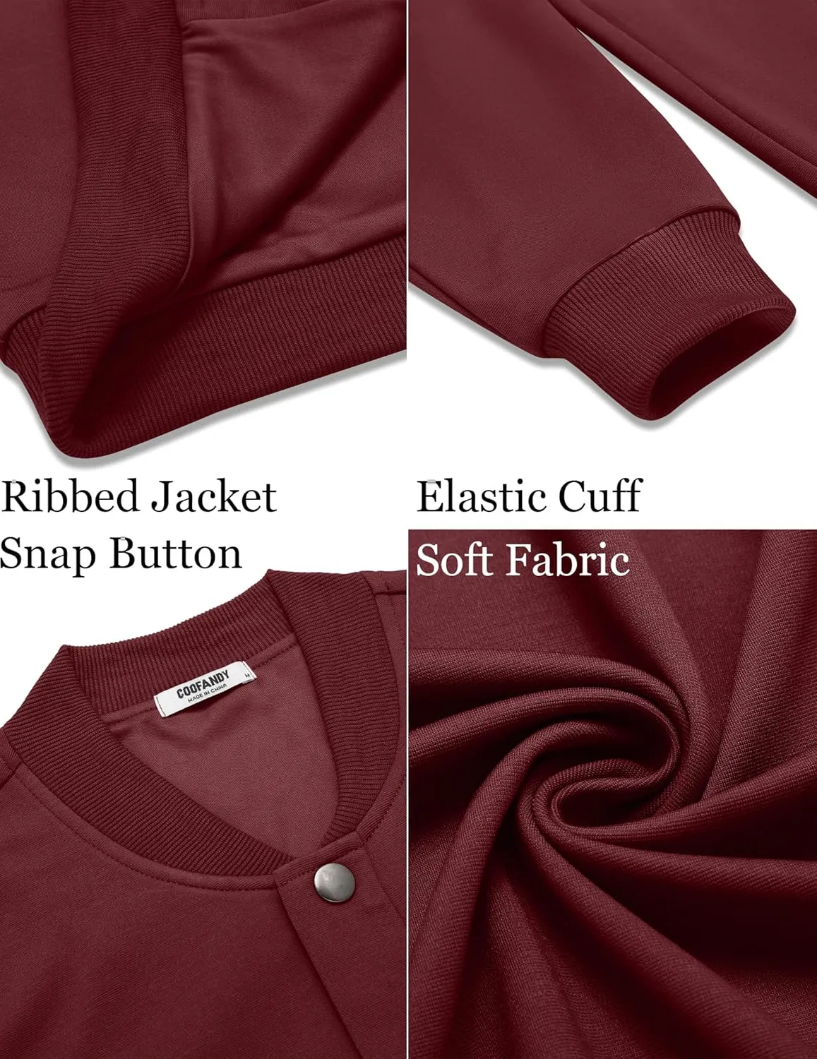 COOFANDY Men's Casual Lightweight Jacket Baseball Letterman Snap Button Jacket