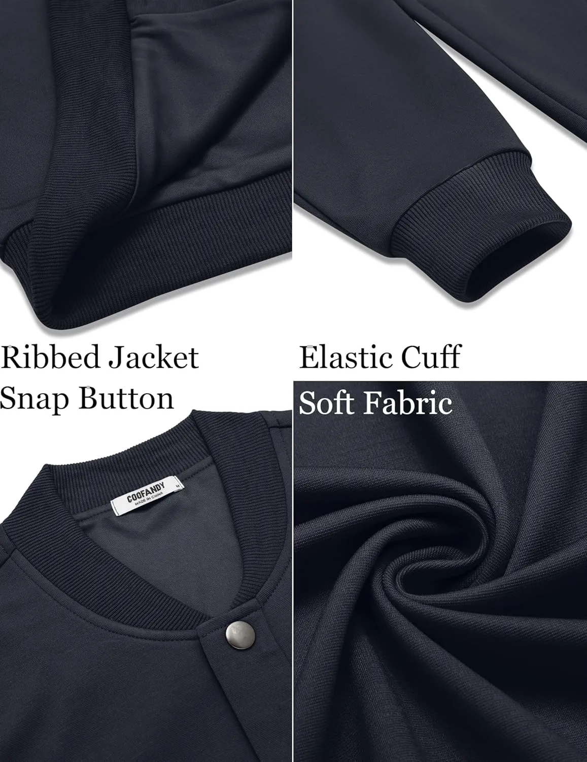 COOFANDY Men's Casual Lightweight Jacket Baseball Letterman Snap Button Jacket