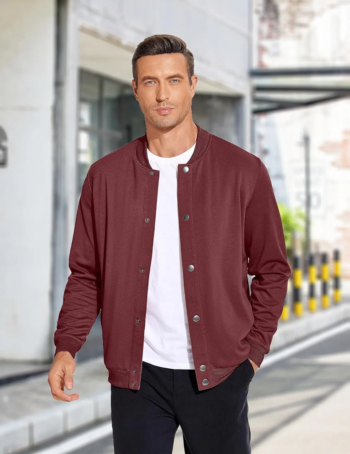COOFANDY Men's Casual Lightweight Jacket Baseball Letterman Snap Button Jacket