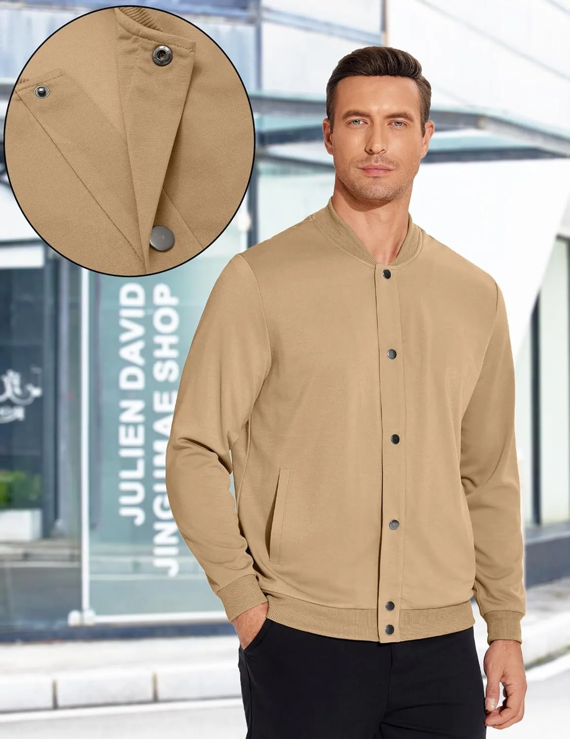COOFANDY Men's Casual Lightweight Jacket Baseball Letterman Snap Button Jacket