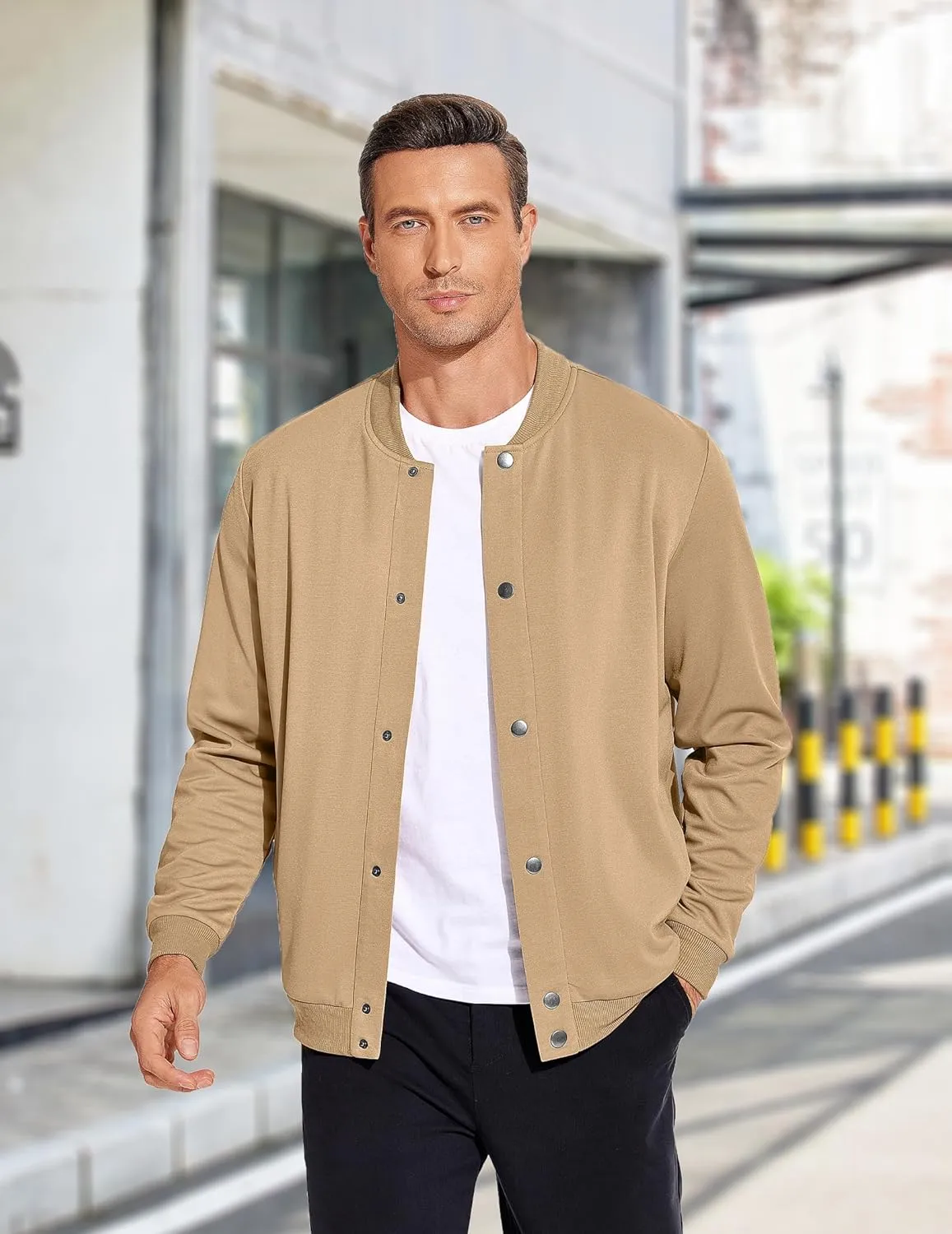 COOFANDY Men's Casual Lightweight Jacket Baseball Letterman Snap Button Jacket