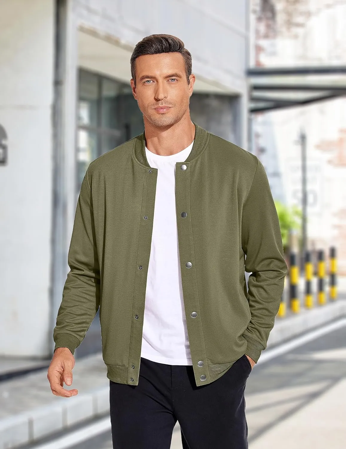 COOFANDY Men's Casual Lightweight Jacket Baseball Letterman Snap Button Jacket