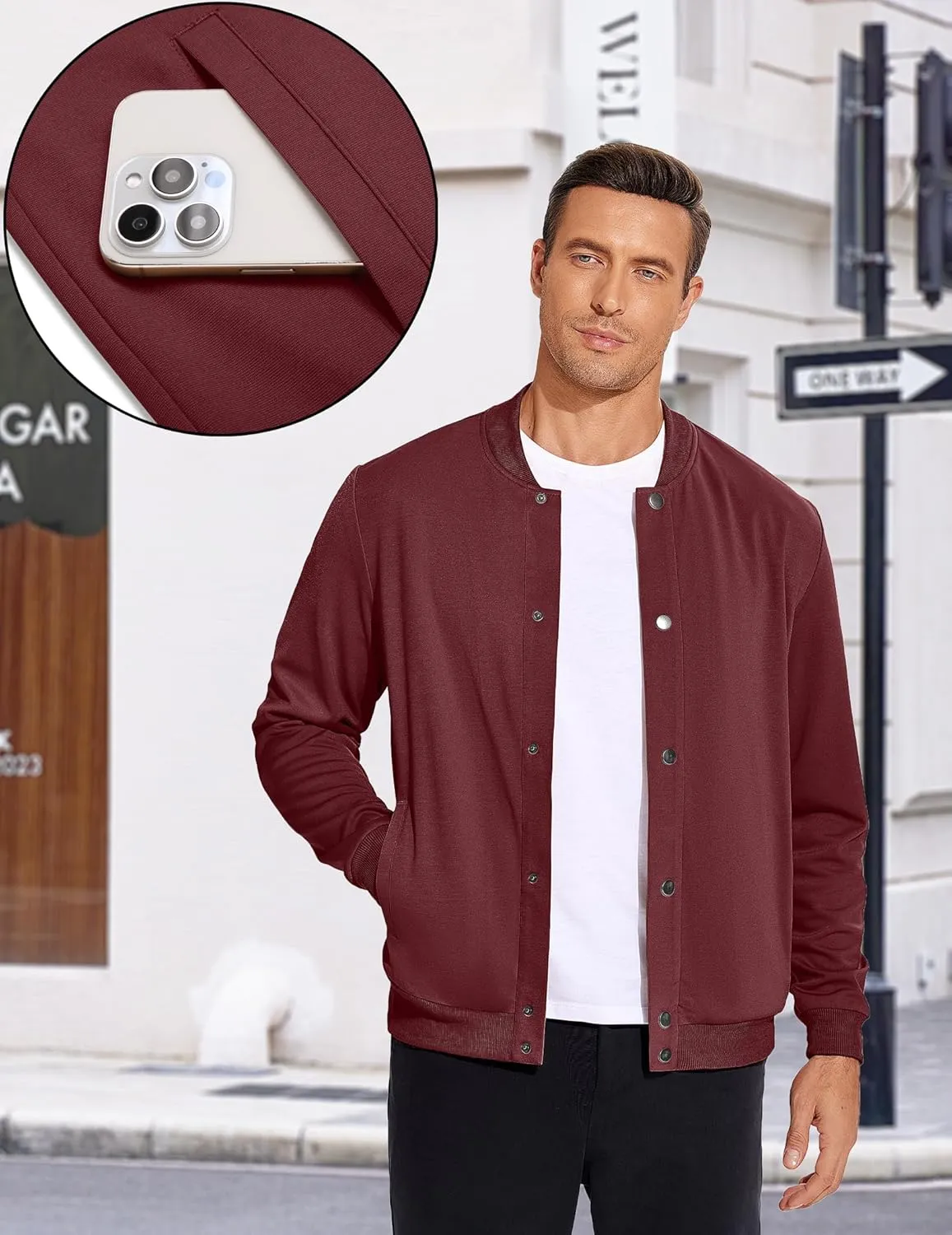 COOFANDY Men's Casual Lightweight Jacket Baseball Letterman Snap Button Jacket
