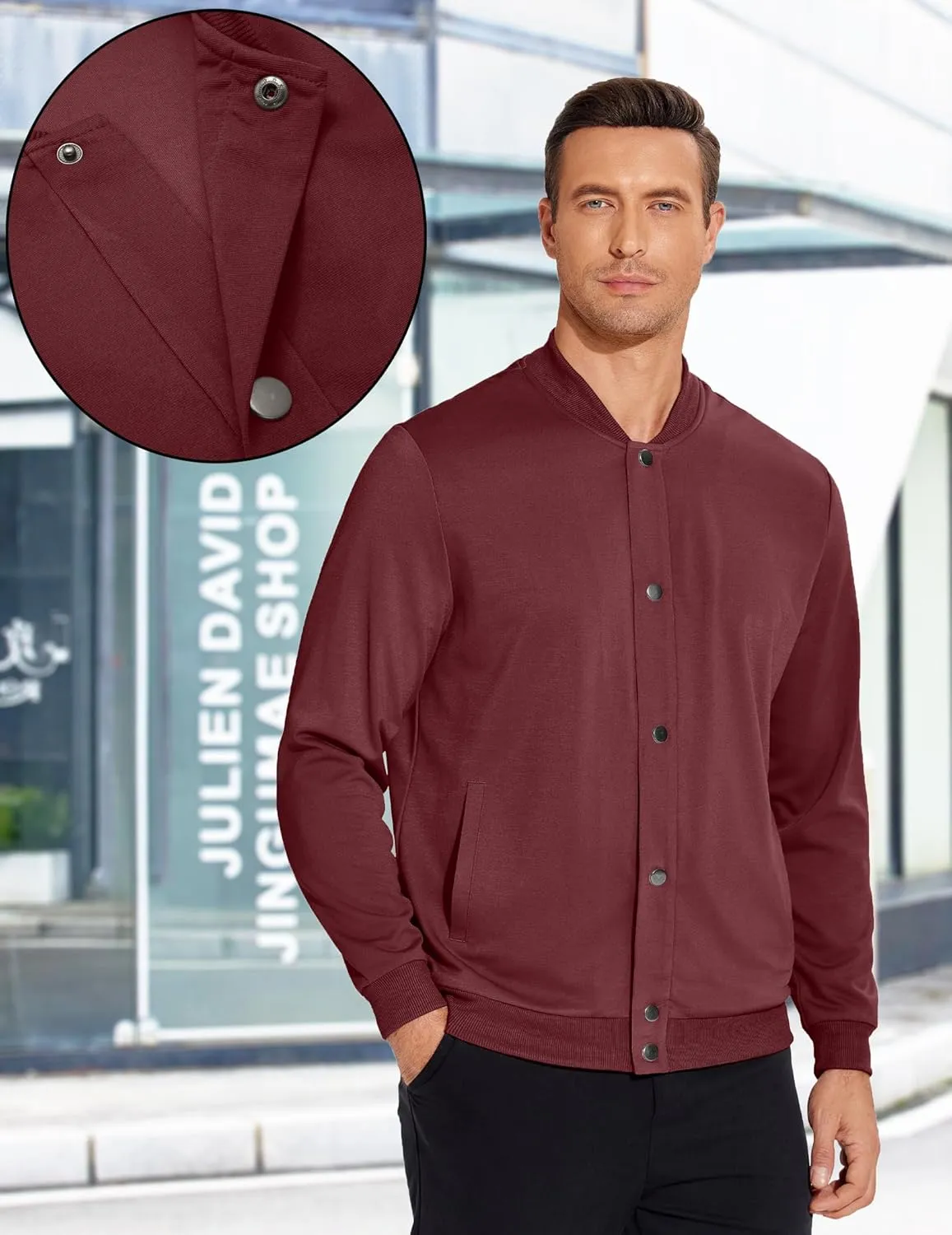 COOFANDY Men's Casual Lightweight Jacket Baseball Letterman Snap Button Jacket