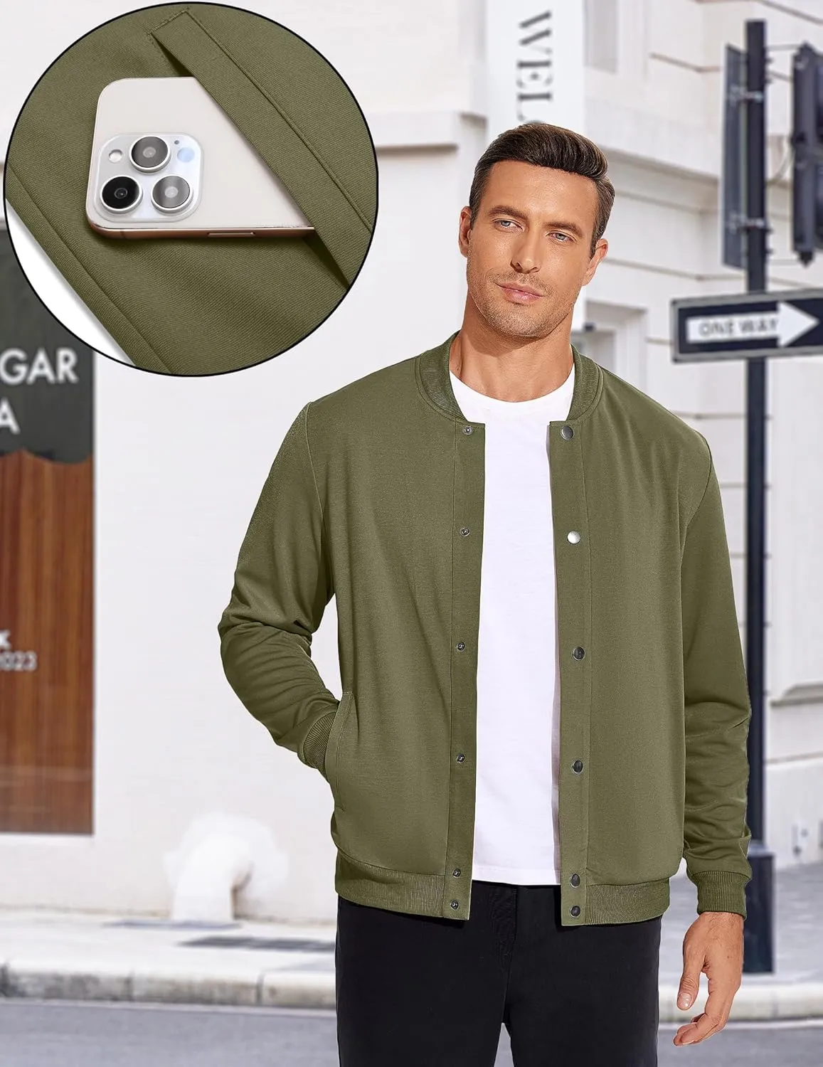 COOFANDY Men's Casual Lightweight Jacket Baseball Letterman Snap Button Jacket