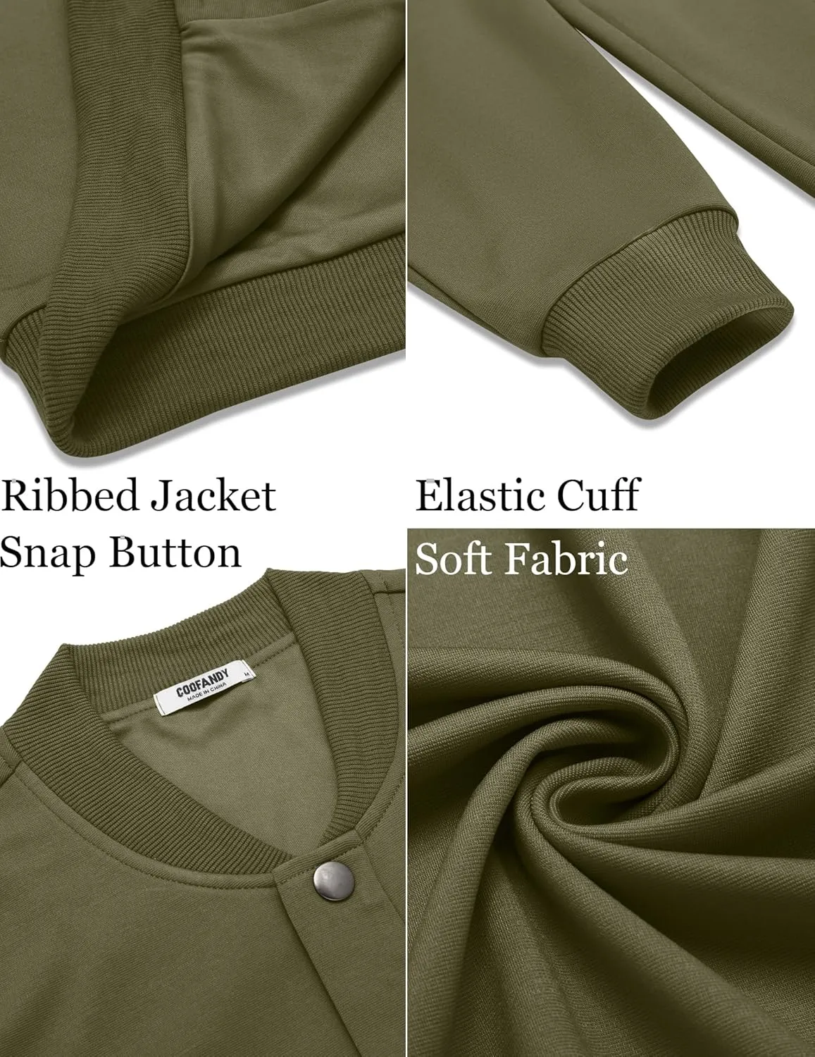 COOFANDY Men's Casual Lightweight Jacket Baseball Letterman Snap Button Jacket