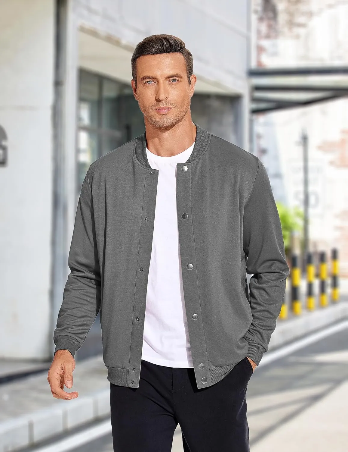 COOFANDY Men's Casual Lightweight Jacket Baseball Letterman Snap Button Jacket