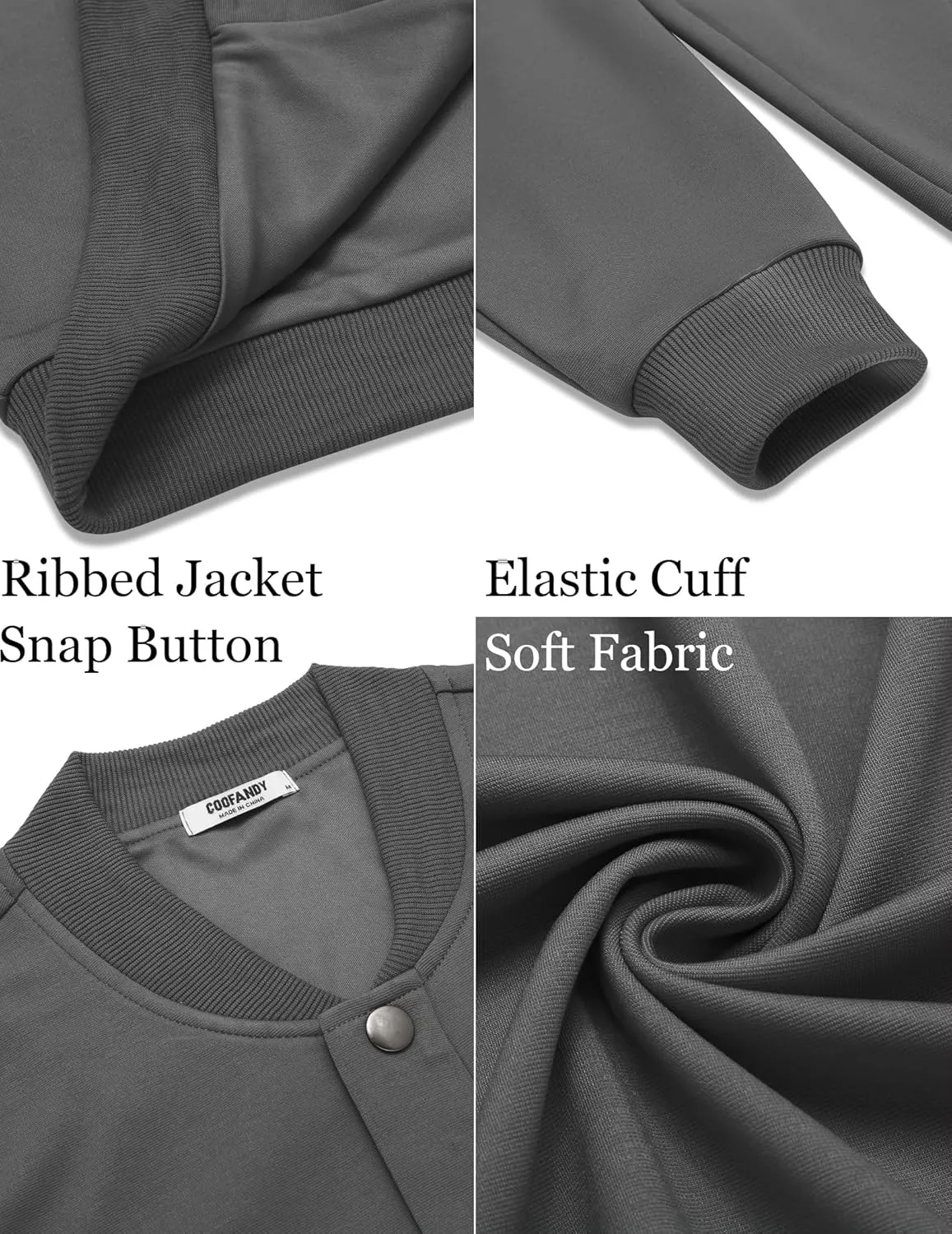 COOFANDY Men's Casual Lightweight Jacket Baseball Letterman Snap Button Jacket