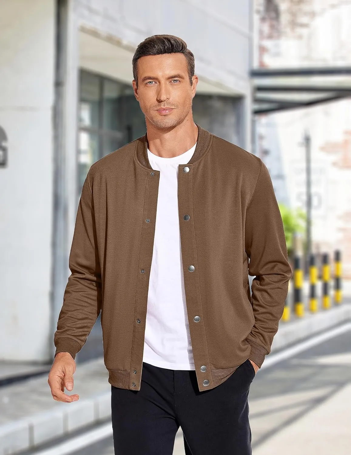 COOFANDY Men's Casual Lightweight Jacket Baseball Letterman Snap Button Jacket