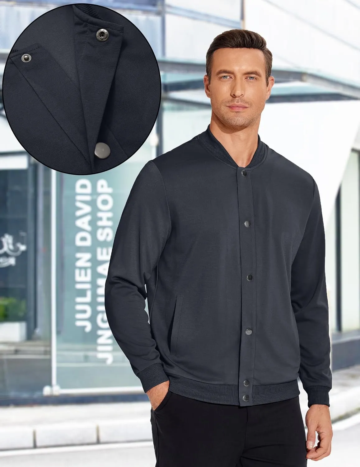 COOFANDY Men's Casual Lightweight Jacket Baseball Letterman Snap Button Jacket