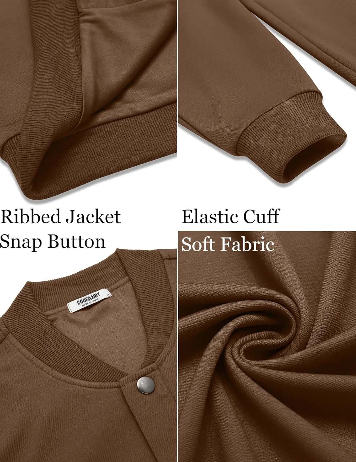 COOFANDY Men's Casual Lightweight Jacket Baseball Letterman Snap Button Jacket
