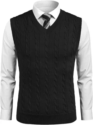 COOFANDY Mens Sweater Vest Casual Sleeveless V Neck Sweaters Striped Cable Knit Vests Slim Fit Pullover Sweater