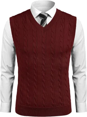 COOFANDY Mens Sweater Vest Casual Sleeveless V Neck Sweaters Striped Cable Knit Vests Slim Fit Pullover Sweater