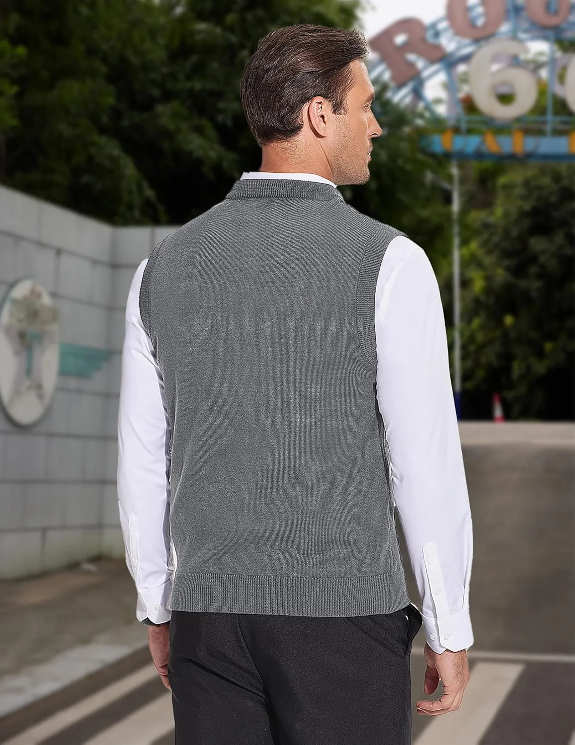 COOFANDY Mens Sweater Vest Casual Sleeveless V Neck Sweaters Striped Cable Knit Vests Slim Fit Pullover Sweater
