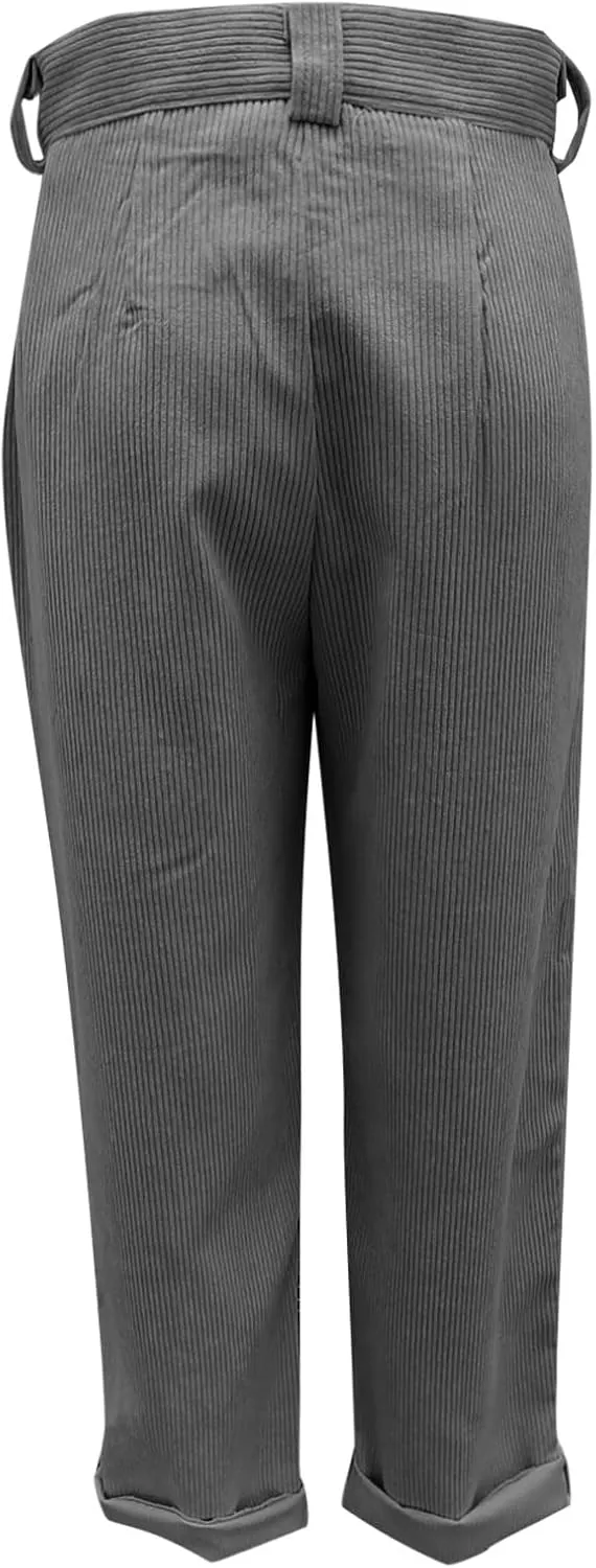 Corduroy Pants Women Baggy Loose Fit Straight Leg Pants Elastic High Waisted Pants Button Work Trousers with Pockets