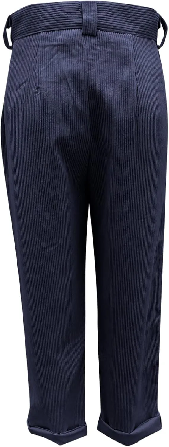 Corduroy Pants Women Baggy Loose Fit Straight Leg Pants Elastic High Waisted Pants Button Work Trousers with Pockets